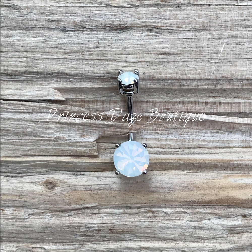 White Opalescent‎ Prong Belly Button Ring
